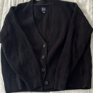 Shaker knit, black cardigan sweater